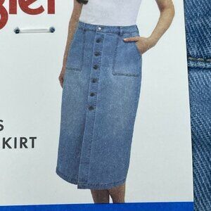 Wrangler Womens Denim Midi Skirt Button Front High Rise Size 10 d0632
